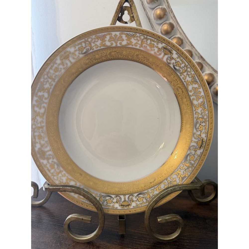 Vintage GNA 9 Fine Porcelain Rim Soup Bowls Set of 4 Gold Encrusted Gold Trim 8"